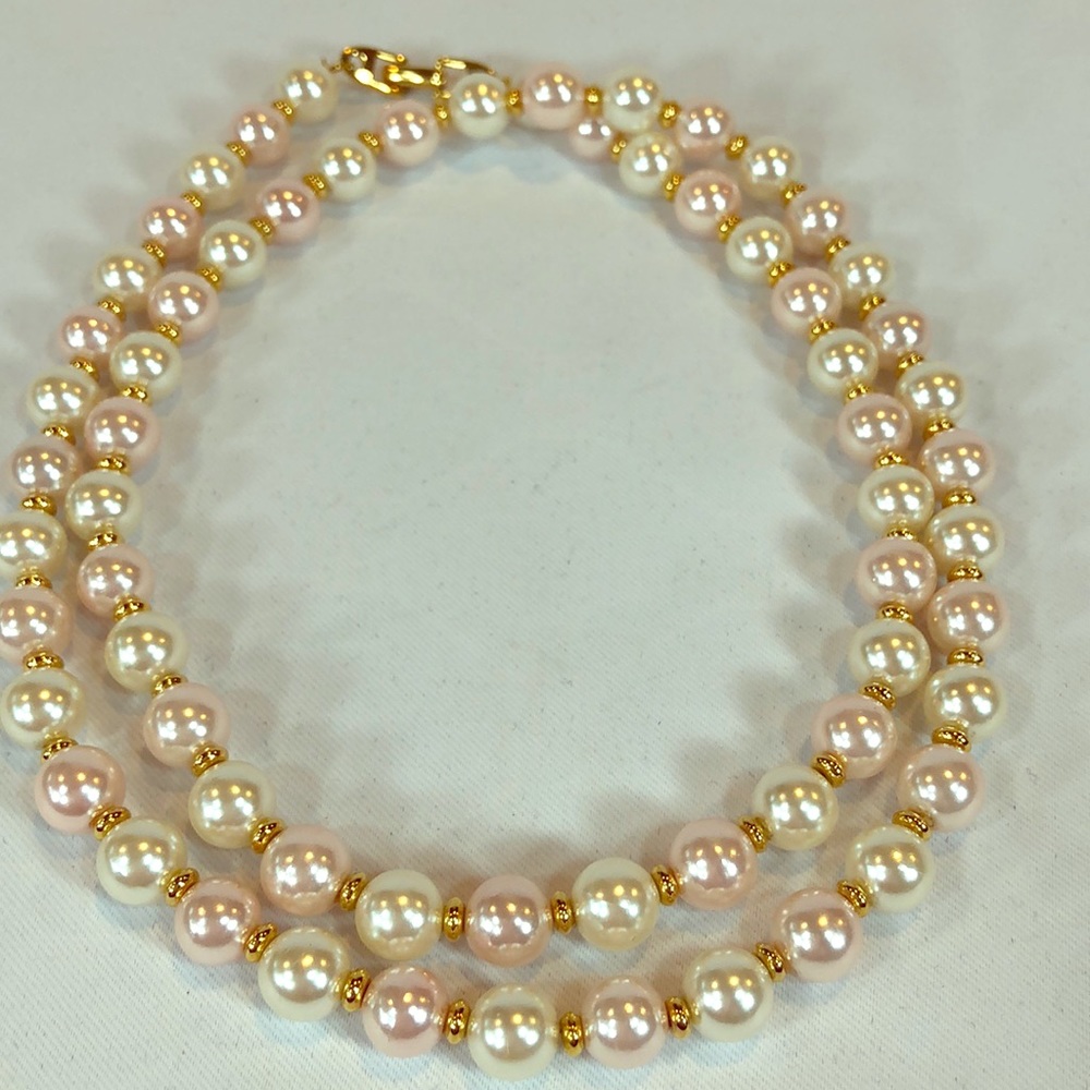 30” Cache ivory & pale pink faux pearl statement